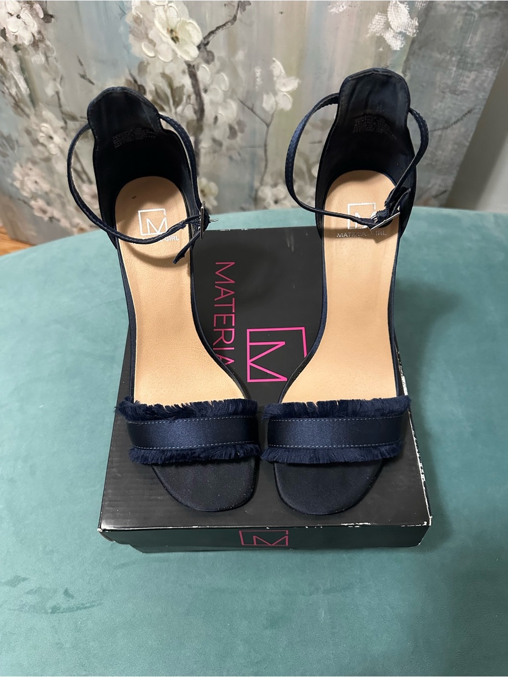 Material Girl Navy Fringe Ankle-Strap Heels